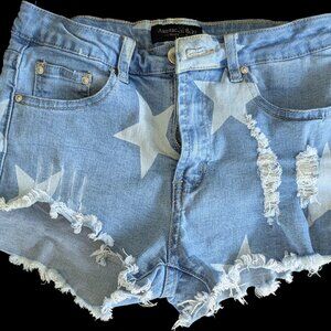 American Bazi Women's Casual Destroyed Star Print Denim Shorts 